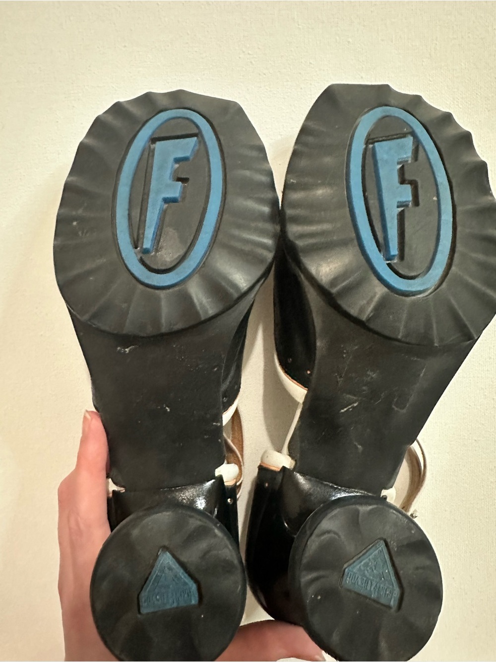 John Fluevog Mini Qtee Double Ankle-Strap Pumps Black, White Peach Trim Heels 10 - Picture 11 of 14